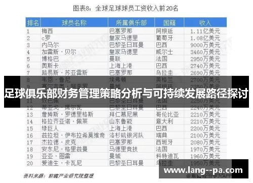 足球俱乐部财务管理策略分析与可持续发展路径探讨